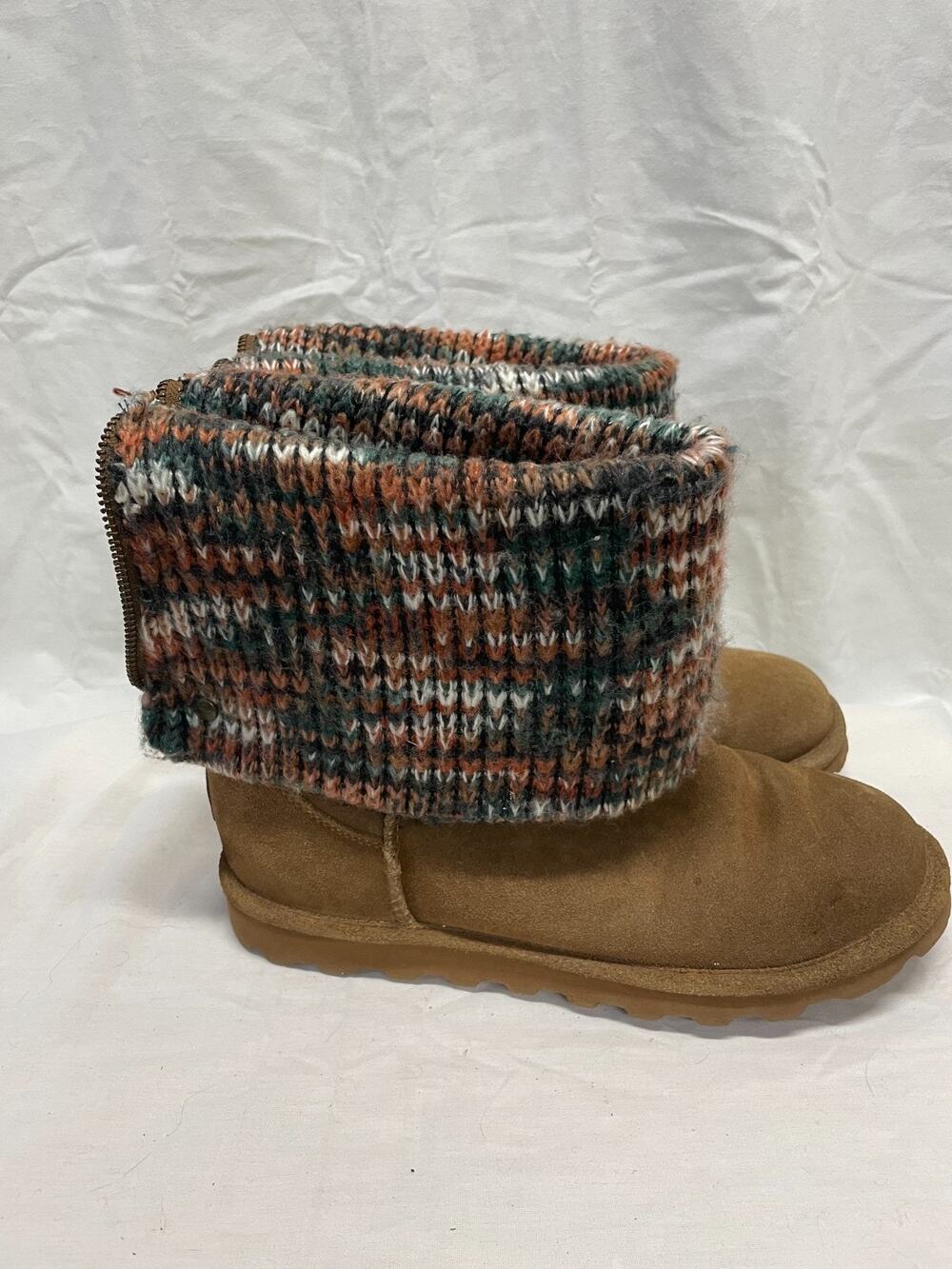 Bearpaw Women's Size 9 Joy Tall Brown Suede Fold-Over Boots Wool-Blend Cuffs